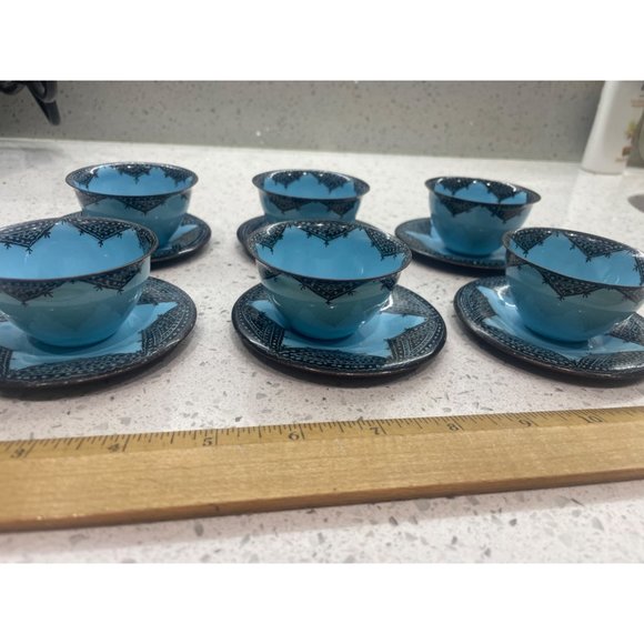 Vintage 12 pc Turkish coffee cups saucers Star of David Hand Made Hareli Israel - Picture 2 of 10